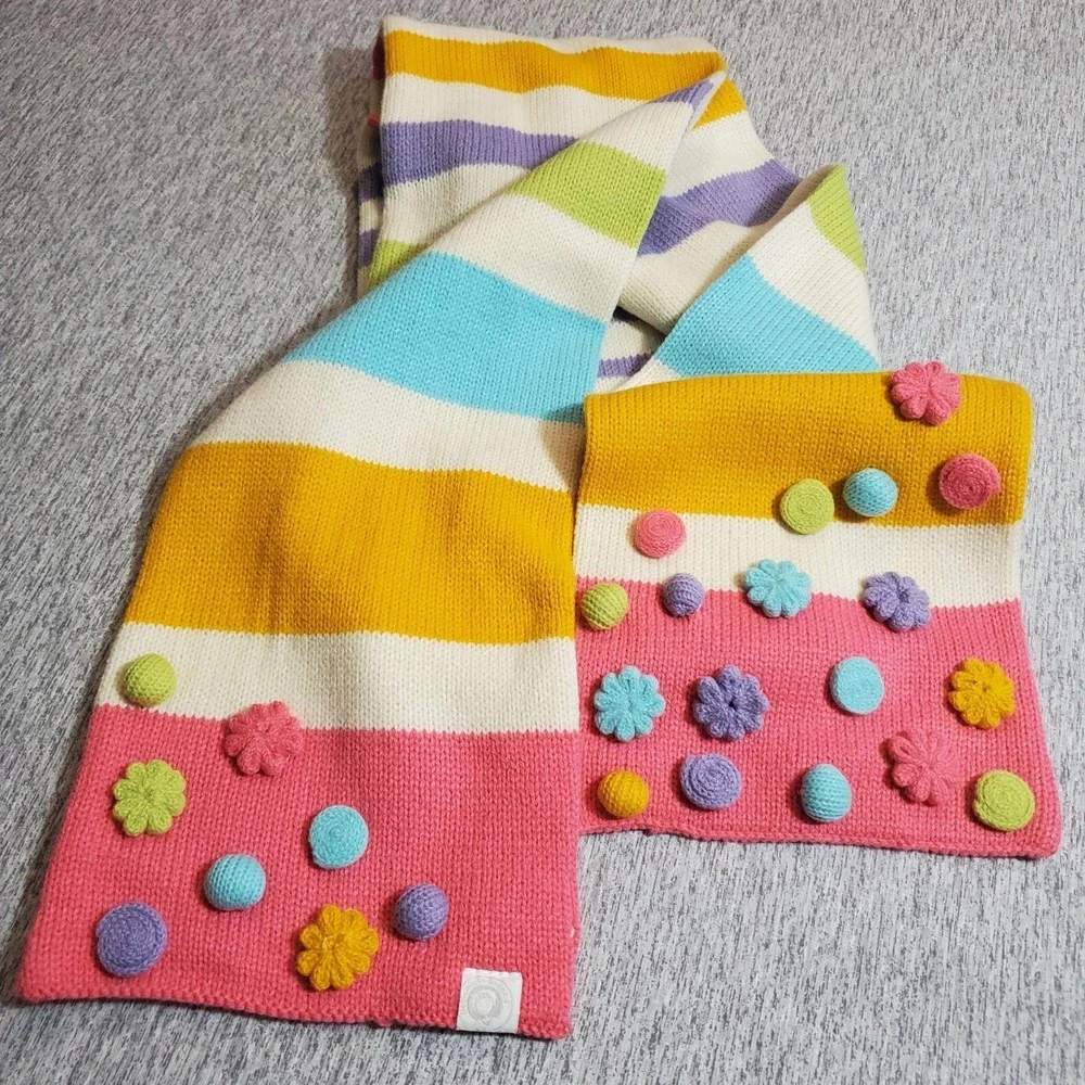 Little Miss Mismatched Pastel Pink Knit Girls Striped Colorful Scarf Funky Cute‎